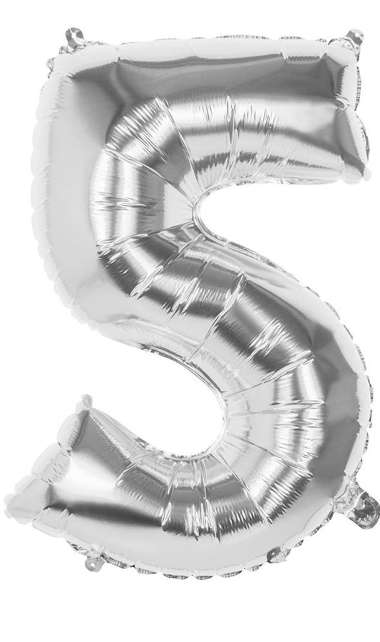 Luftballon Silber Zahl-5, 86 cm