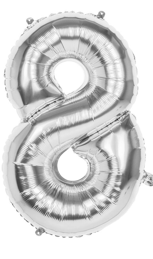 Luftballon Silber Zahl 8,  86 cm