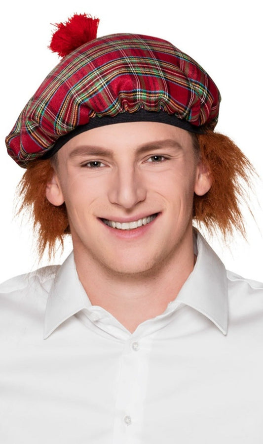 Schottische Mütze rot mit Haar