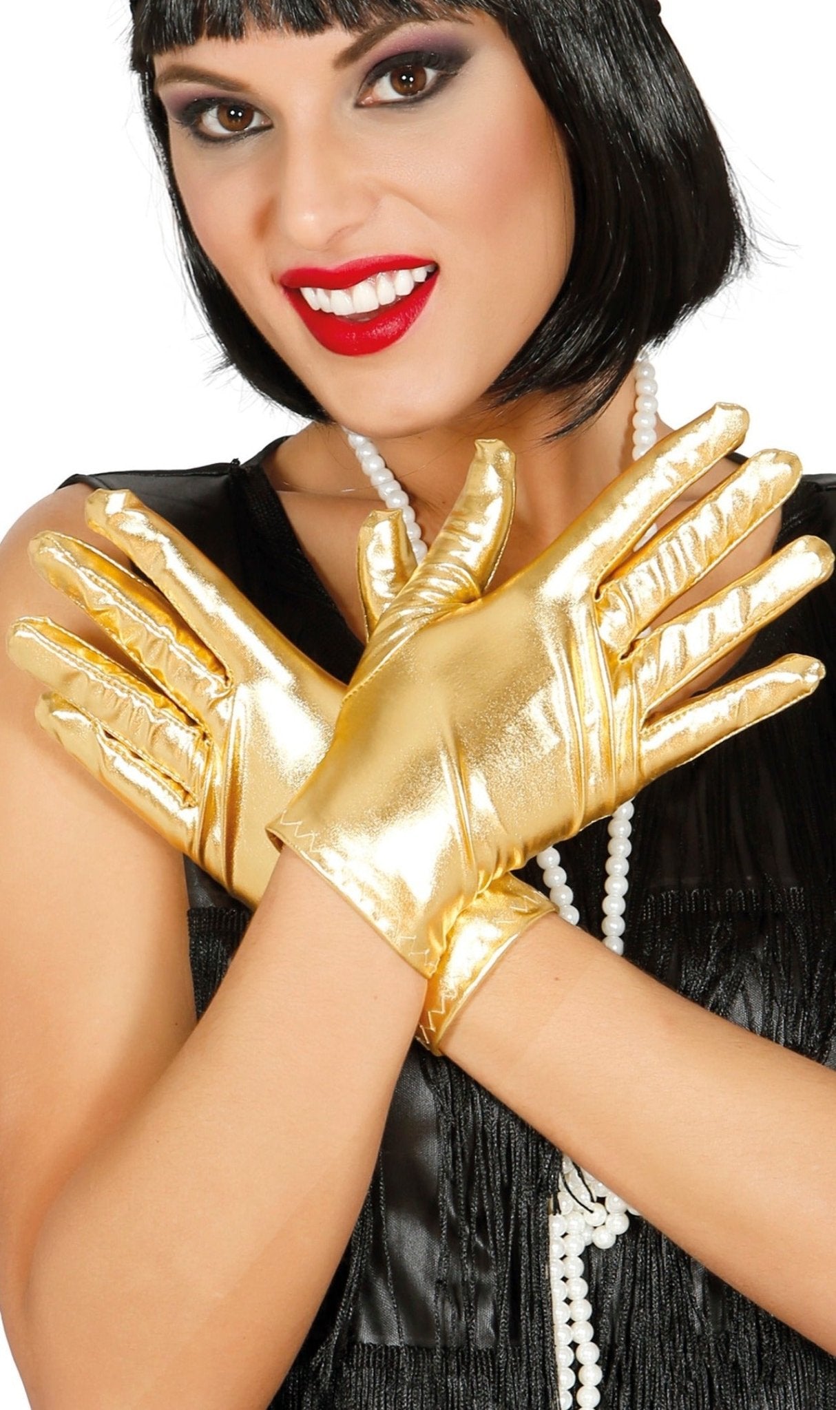 Kurze Handschuhe glanz, golden