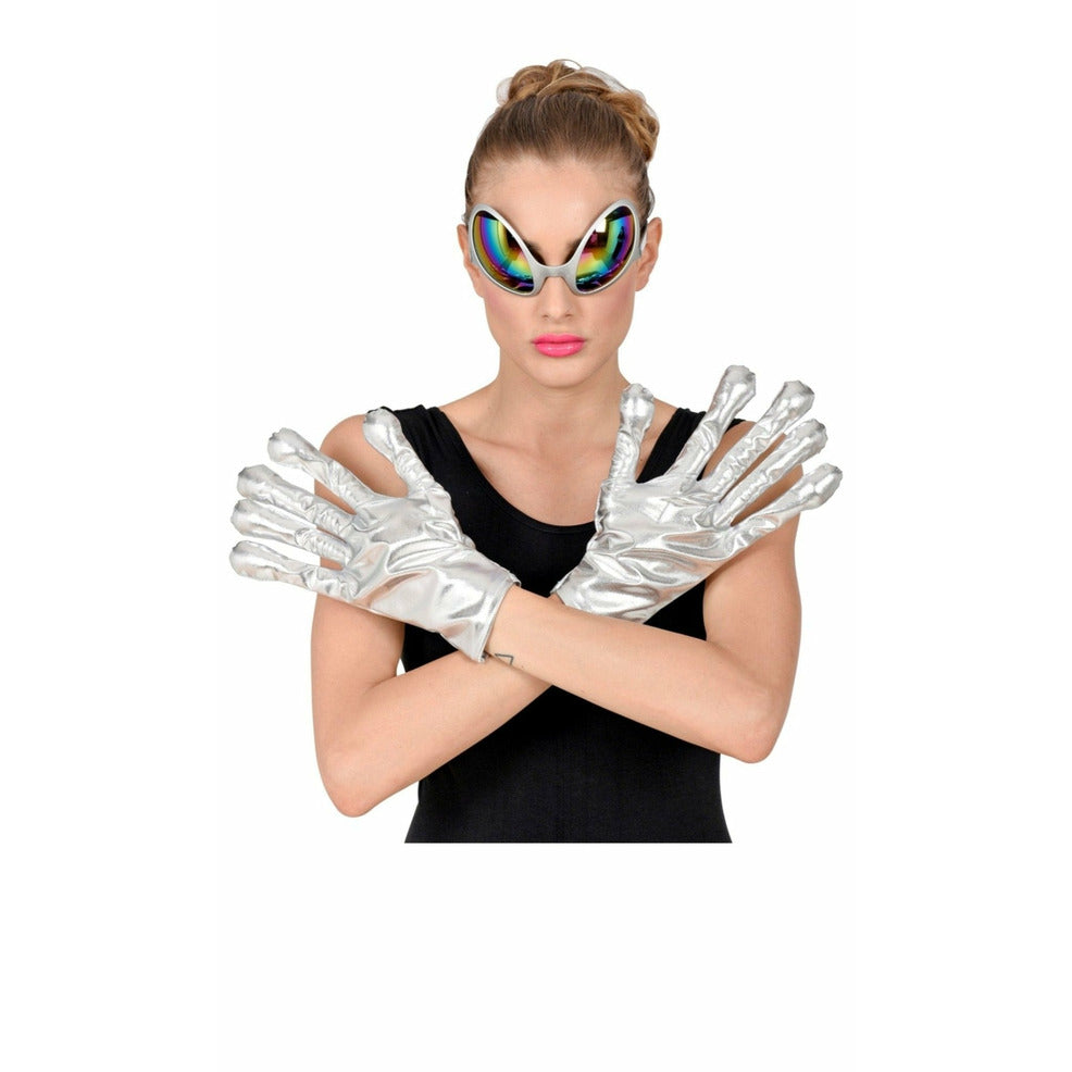 Alien Handschuhe Silber für Erwachsene | Costumalia