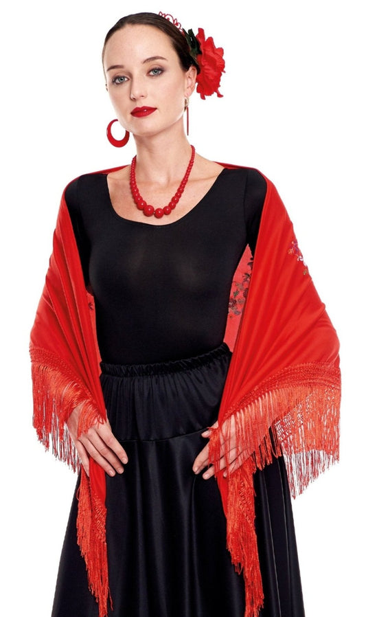 Schultertuch rot, bestickt