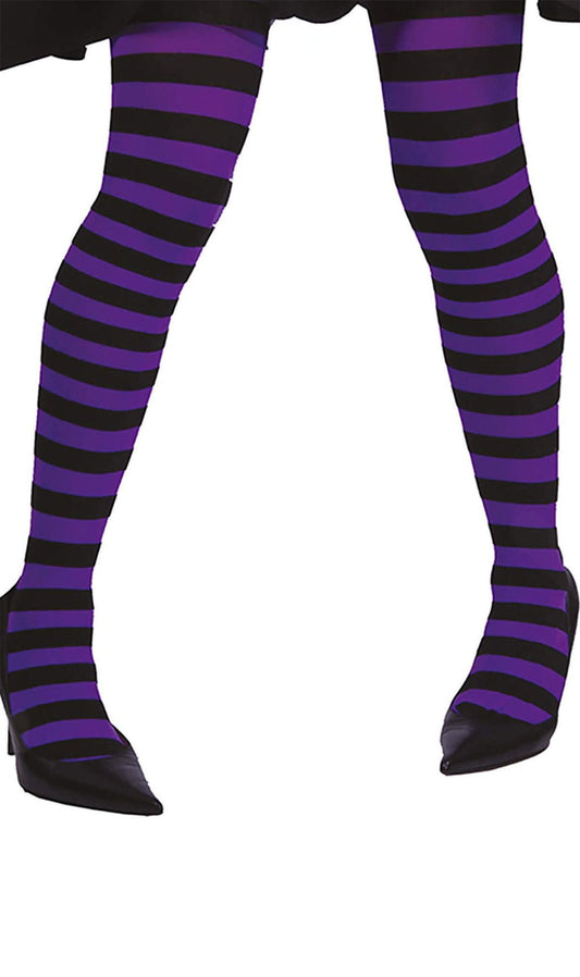 Strumpfhose Basic gestreift violett- schwarz