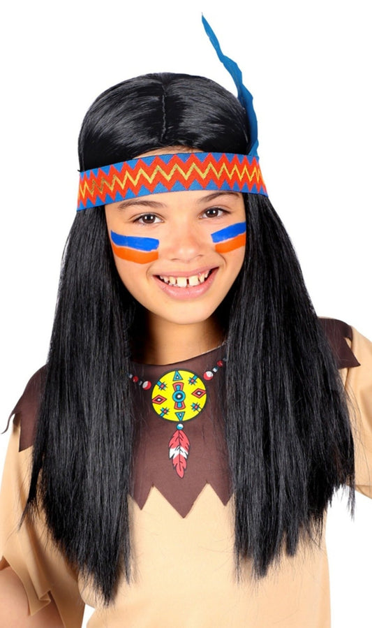 Indianer Perücke mit Feder für Kinder