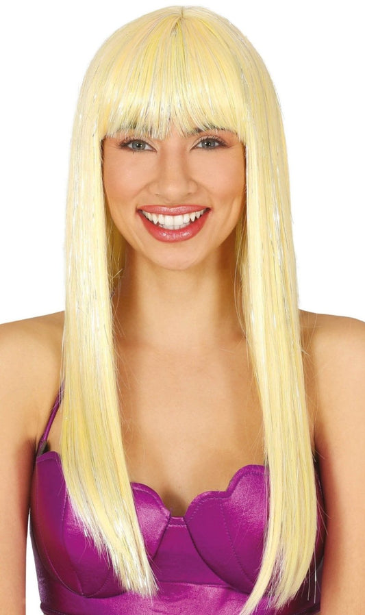 Lange blonde Perücke mit Pony