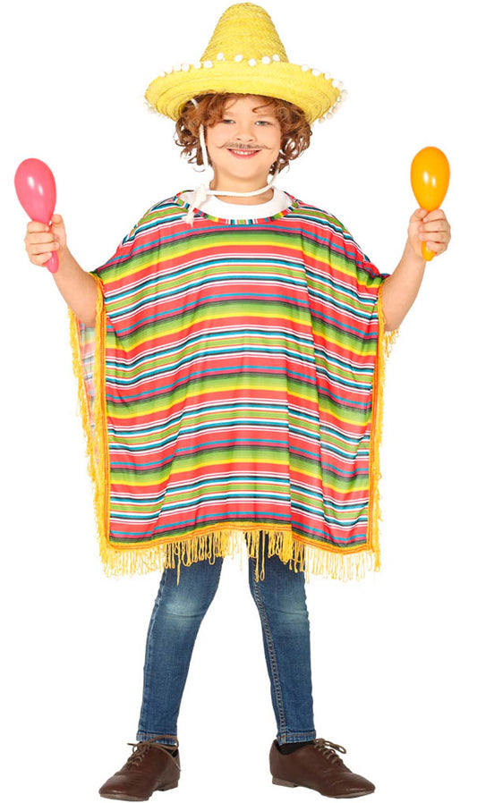 Poncho Mexikaner Vielfarbig für Kinder
