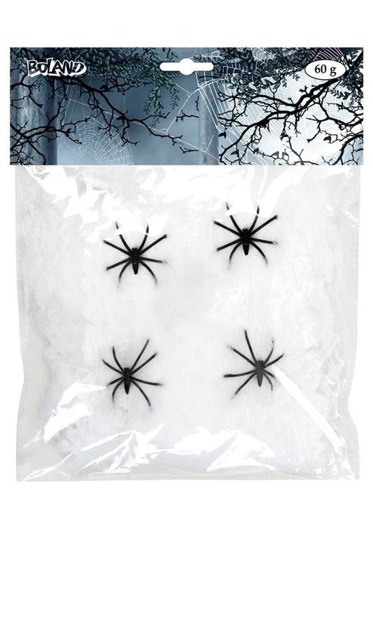 Spinnennetz 60gr mit 4 Spinnen weiß