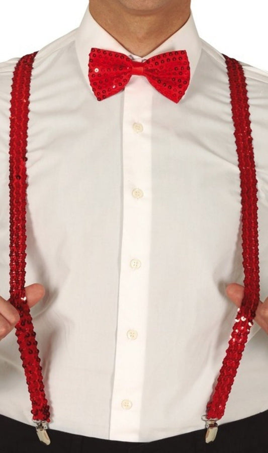 Rote Pailletten-Hosenträger